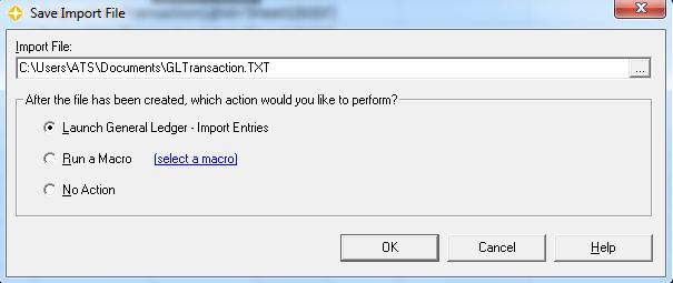 Step 5 Save the import file by clicking on the Save Import File Icon, note the location, and select Launch General Ledger Import Entries.