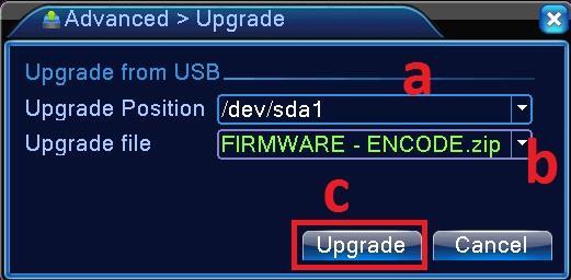 4.4.7 Upgrade (firmware) a Choose data holder (USB flash). b Choose file for upgrade. c Press Upgrade button to start process.