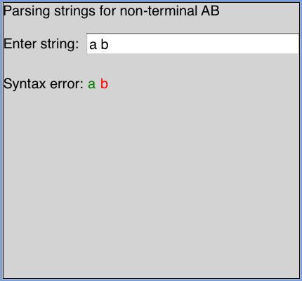 Language AB start syntax AB = "a"