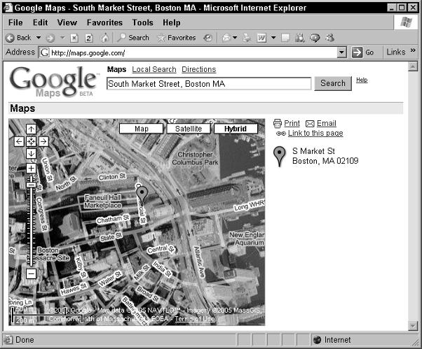 20 Part I: Getting Started Figure 1-10: Using Google maps. See that marker icon near the center of the map?