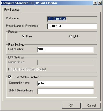 SETTING UP PRINTING CONNECTIONS 21 11 Click Configure Port on the Ports tab of the Properties dialog box. The Configure Standard TCP/IP Port Monitor dialog box appears.