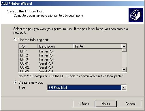 SETTING UP PRINTING CONNECTIONS 24 Configuring the connection for Mail Port Mail Port allows you to print to and control the Fiery PRO 80 /S450 Color Server remotely.