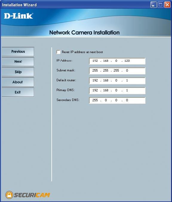 Users can configure the Network Settings for the camera by entering the IP address, Subnet mask, Default router IP, Primary DNS, and Secondary DNS.