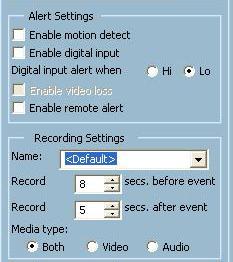 Alert and Recording Settings Alert Settings Specific alert actions can be performed by setting the options in this window.