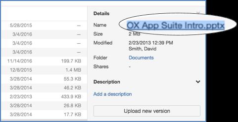 6.5 Link Handling of Files To make the internal link handling and displaying of links more consistent and easier to use, OX App Suite v7.8.