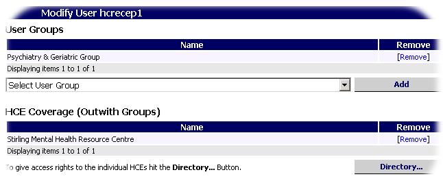 Through Admin/NHS Directory find the user who requires added HCE coverage - see Working with the NHS Directory for information on navigating: 1 Click on the [Maintain] link next to the required user