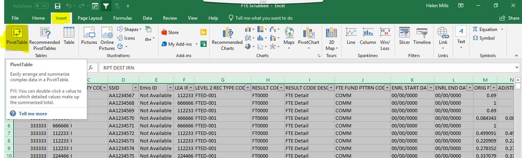 HOW DO I CREATE A PIVOT TABLE CONTINUED Open your Spreadsheet in Microsoft Excel, select the entire sheet by using CTRL + A on your keyboard or by selecting