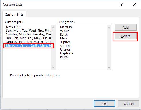 Excel 2016 Advanced Page 108 This will display the Custom Lists dialog box.