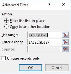 Advanced Filter dialog box.