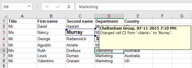 Click on cell D4 and change the department from Marketing to Sales.