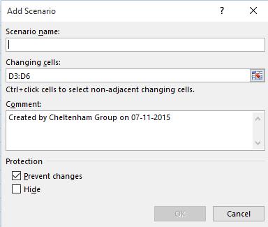 Excel 2016 Advanced Page 152 Enter a name for the scenario you are about to