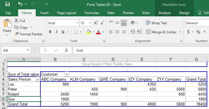 Excel 2016 Advanced Page 16 You can apply filters to the Pivot Table to