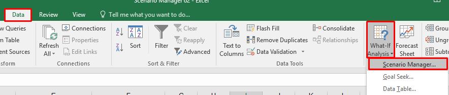 Excel 2016 Advanced Page 161 Click on the What-If Analysis button within the Data Tools group, under