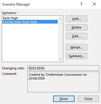 This will display the Scenario Manager dialog box. As you can see two scenarios have been created.