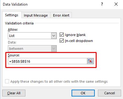 Excel 2016 Advanced Page 172 Once you have selected the List option, you will see additional items displayed within the dialog box.