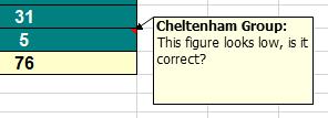 Excel 2016 Advanced Page 196 If you look carefully at the cell containing your comments you will see a small red shape within the cell containing a comment.