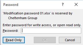 Excel 2016 Advanced Page 212 If you enter the correct password, you can open and edit the document. If you do not supply the correct password, you can only open and view the document.