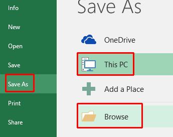 Excel 2016 Advanced Page 213 Select This PC and then click on the Browse button. This will display the Save As dialog box.