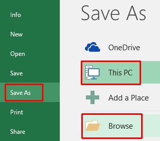 Excel 2016 Advanced Page 215 Click on the File tab and select the Save As command.