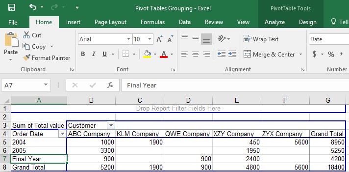 Excel 2016 Advanced Page 22 Save your changes and close the workbook. Manually grouping data in a pivot table and renaming groups Open a workbook called Pivot Tables 03.