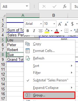 Right click over the selected cells and from the
