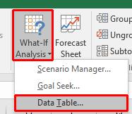 Excel 2016 Advanced Page 31 From the drop down displayed, select Data Table.
