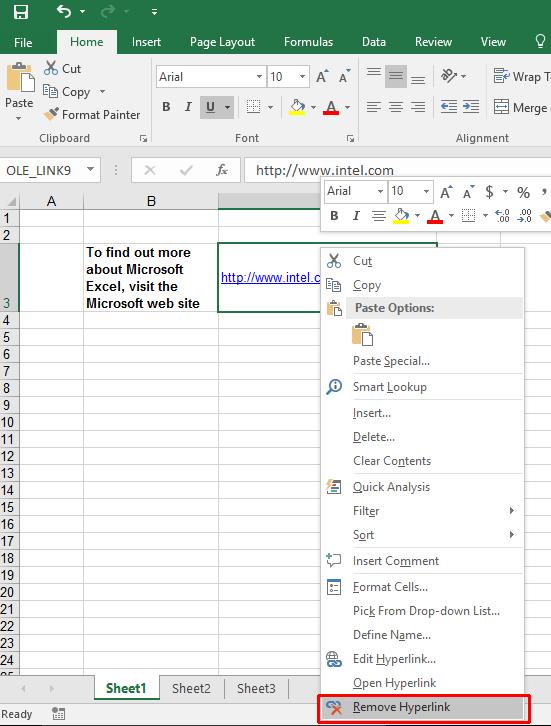 Excel 2016 Advanced Page 73 The text will now be displayed, without the hyperlink.