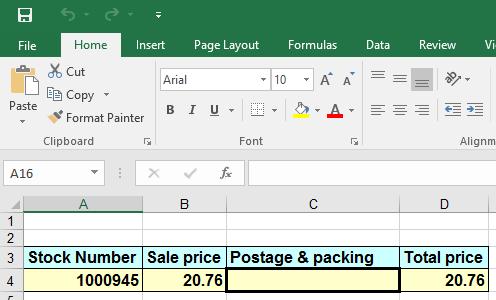 Excel 2016 Advanced Page 76 NOTE: This workbook contains two worksheets. The Postage and Packing value is stored on the second worksheet.