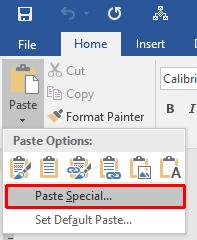 Within the Microsoft Word document click on the down arrow under