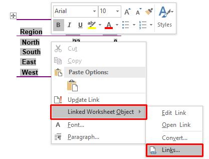 Within the Microsoft Word document, right click on the table data and from the pop-up menu displayed, click on the
