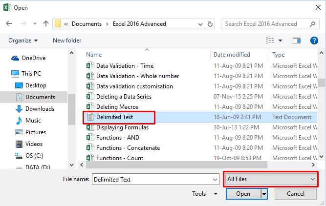 Excel 2016 Advanced Page 90 TIP: Tab delimitation, means that each item within this text file is separated from the next item in a row by a tab.