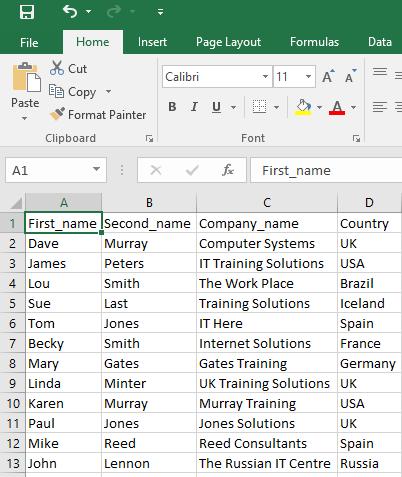 Excel 2016 Advanced Page 92 Click on the Finish button to import the text into your spread sheet.