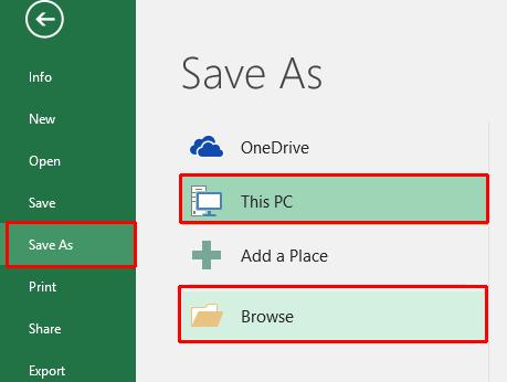 Excel 2016 Advanced Page 93 Select This PC and click on the Browse button. The Save As dialog box will be displayed.