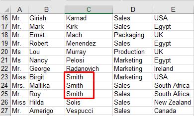 Excel 2016 Advanced Page 98 Click on the OK button and the data will be sorted by second name and then