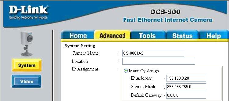 DCS-900 Configuration (continued) Installing the DCS-900 Behind a Router 1) Identify Your Camera on the Network Once you are logged into the camera via a Web browser on your network PC,click on the