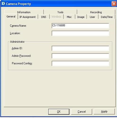 IPView Lite (continued) Camera Property Settings > General Once you have completed the initial configuration of the DCS-900 using the Web-based interface, you can review or change your configuration