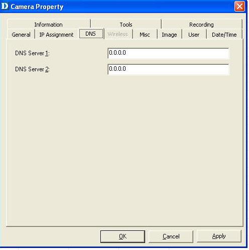 IPView Lite (continued) Camera Property Settings > DNS DNS DNS (Domain Name System) server is an Internet service that translates domain names