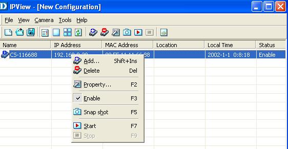 IPView Lite (continued) Context Sensitive Menu In List View format, highlight a camera and right-click to bring up a context