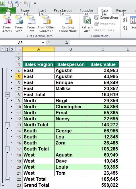 Excel 2010 Advanced Page 140 Save your changes and close the workbook. Removing subtotals.