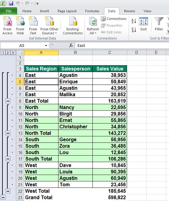 Excel 2010 Advanced Page 141 Click within the data table.