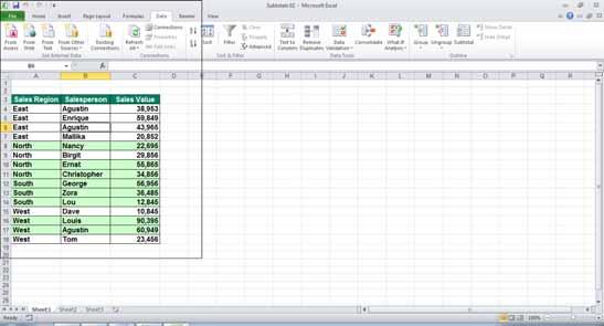 Excel 2010 Advanced Page 142 Click on the Remove All button. The data will now look like this. Save your changes and close the workbook. Expanding and collapsing outline detail levels.