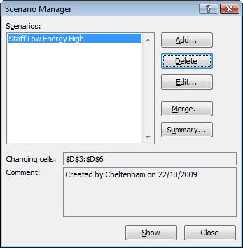 Excel 2010 Advanced Page 171 Close the Scenario Manager dialog box. Save your changes and close the workbook.