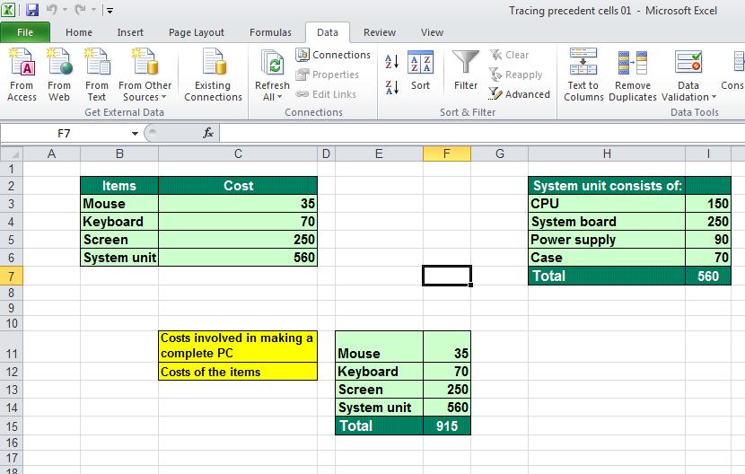 Excel 2010 Advanced Page 202 Auditing. Tracing precedent cells.
