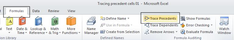 Click on the Trace Precedents button, contained within the Formula Auditing