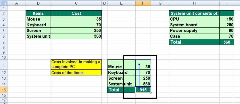 Excel 2010 Advanced Page 203 You will see the following displayed. Repeat this procedure, i.e. click on the Trace Precedents button, contained within the Formula Auditing group, under the Formulas tab.