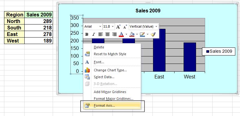 Excel 2010 Advanced Page 54 The Format Axis dialog box will be displayed.