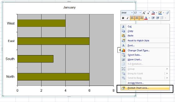 Excel 2010 Advanced Page 77 Move the mouse pointer over the chart area, and right click.