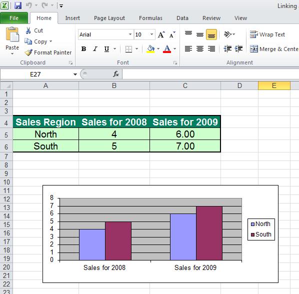 Excel 2010 Advanced Page 94 Save your changes to the Excel worksheet and close the workbook. Linking an Excel chart to a Word document. Open a workbook called Linking an Excel chart to Word.