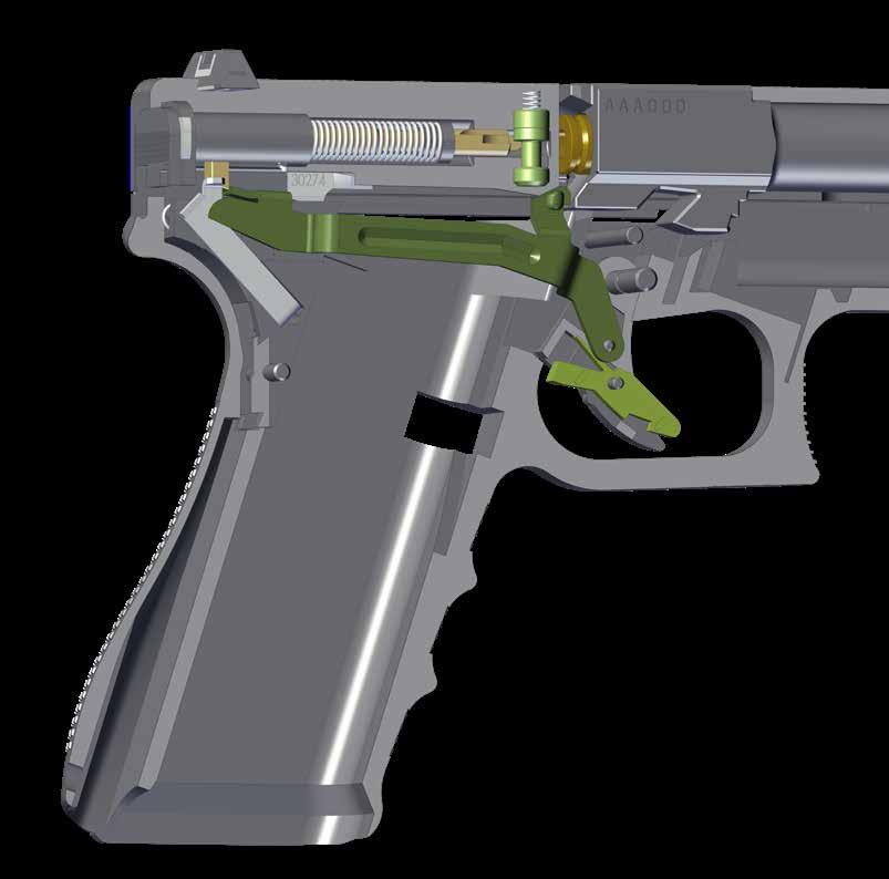 The three automatic, independently operating mechanical safeties, are built into the fire control system of the pistol.