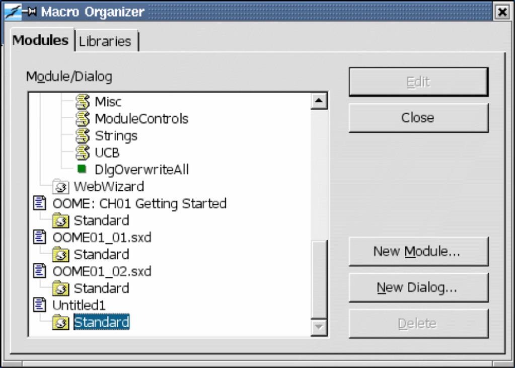 Chapter 1: Getting Started 3 The Edit button opens the currently selected module for editing in the IDE; it s not available unless a module is selected.